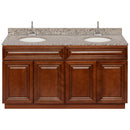 Brown Double Bathroom Vanity 60", Burlywood Granite Top, Faucet LB6B BU614-60GN-6B