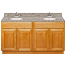 Brown Double Bathroom Vanity 60", Burlywood Granite Top, Faucet LB5B BU614-60RC-5B