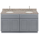 Cherry Double Bathroom Vanity 60", Burlywood Granite Top, Faucet LB7B BU618-60CG-7B