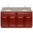 Cherry Double Bathroom Vanity 60", Burlywood Granite Top, Faucet LB7B BU618-60CH-7B