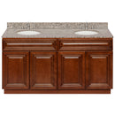 Brown Double Bathroom Vanity 60", Burlywood Granite Top, Faucet LB4B BU618-60GN-4B