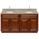 Brown Double Bathroom Vanity 60", Burlywood Granite Top, Faucet LB7B BU618-60GN-7B