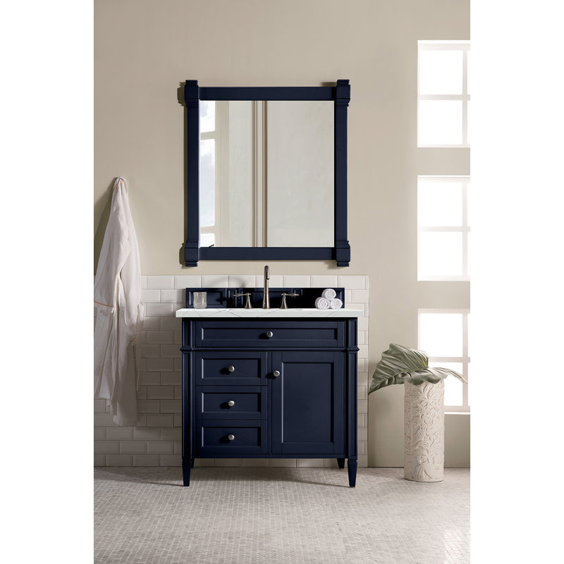 James Martin Brittany 36" Victory Blue Single Vanity with 3 cm Ethereal Noctis Quartz Top 650-V36-VBL-3ENC