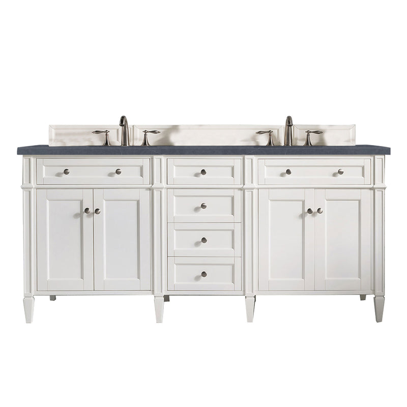 James Martin Brittany 72" Bright White Double Vanity with 3 cm Charcoal Soapstone Quartz Top 650-V72-BW-3CSP