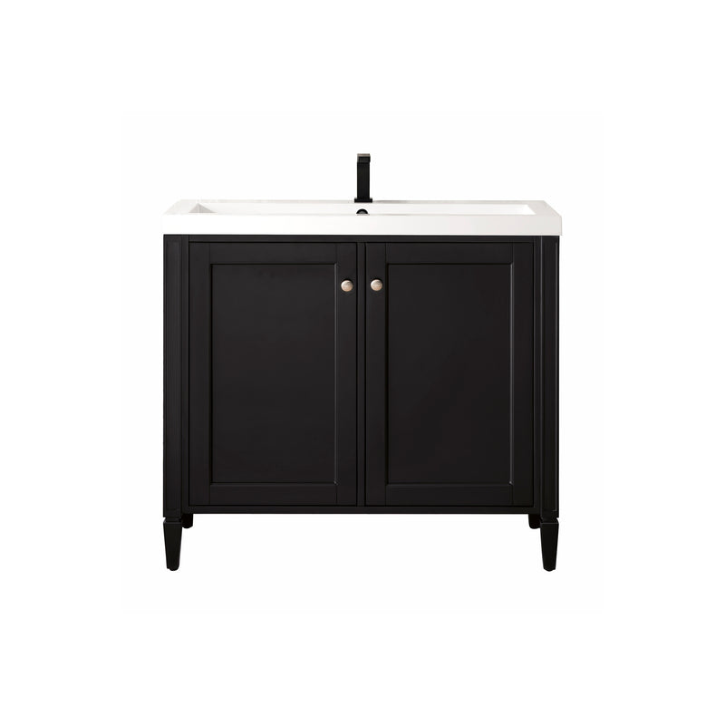 James Martin Britannia 39.5" Single Vanity Cabinet Black Onyx with White Glossy Resin Countertop E652-V39.5-BKO-WG