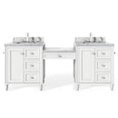 James Martin Copper Cove Encore 86" Double Vanity Set Bright White with Makeup Table 3 cm Arctic Fall Solid Surface Top 301-V86-BW-DU-3AF