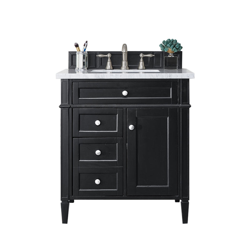 James Martin Brittany 30" Single Vanity Black Onyx with 3 cm Arctic Fall Solid Surface Top 650-V30-BKO-3AF