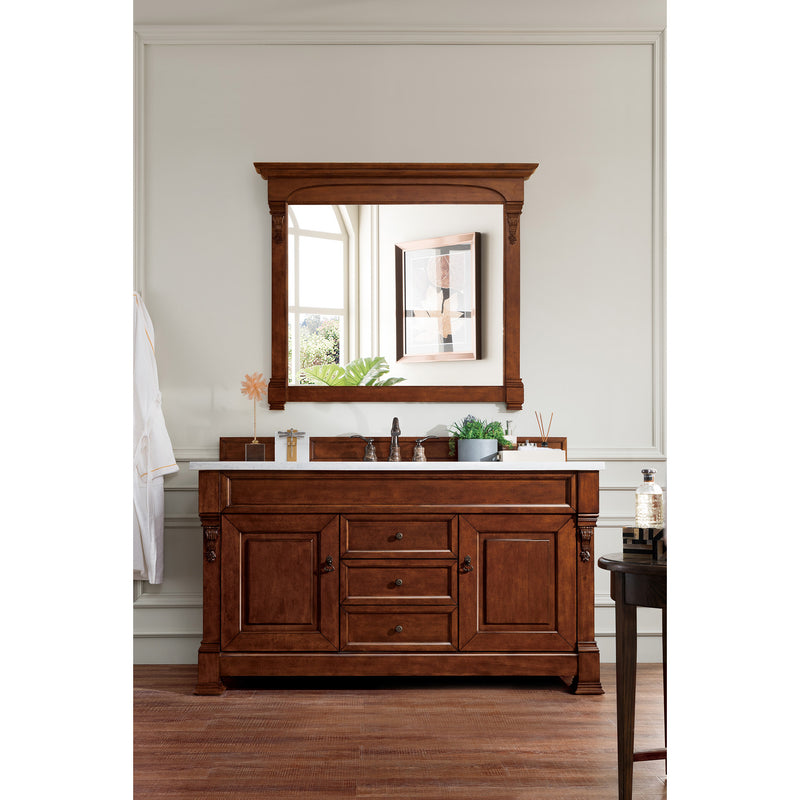 James Martin Brookfield 60" Warm Cherry Single Vanity with 3 cm Arctic Fall Solid Surface Top 147-114-5381-3AF