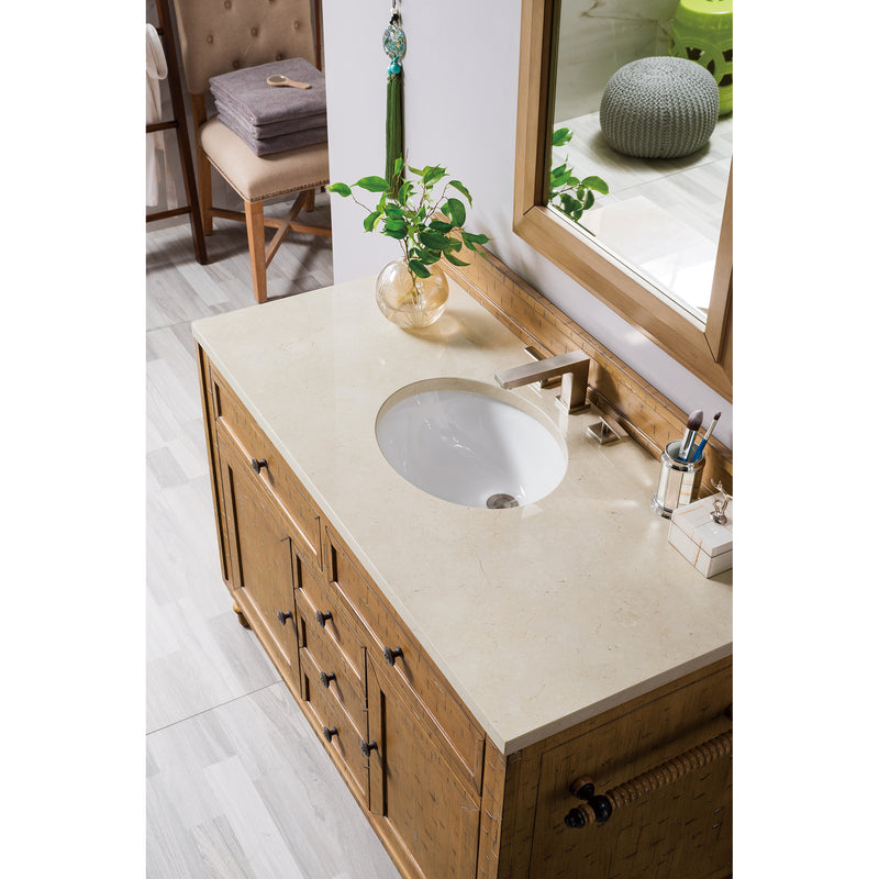 James Martin Copper Cove 48" Single Vanity Cabinet Driftwood Patina with 3 cm Galala Beige Top 300-V48-DRP-3OGLB