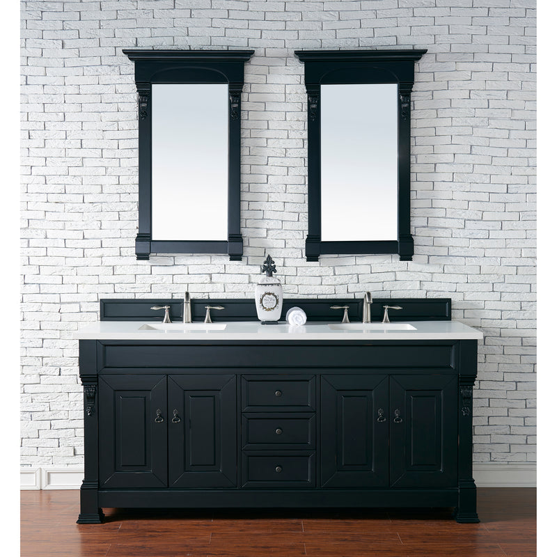 James Martin Brookfield 72" Antique Black Double Vanity with 3 cm Classic White Quartz Top 147-114-5731-3CLW