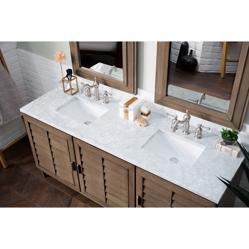 James Martin Portland 72" Double Vanity Whitewashed Walnut with 3 cm Carrara Marble Top 620-V72-WW-3CAR