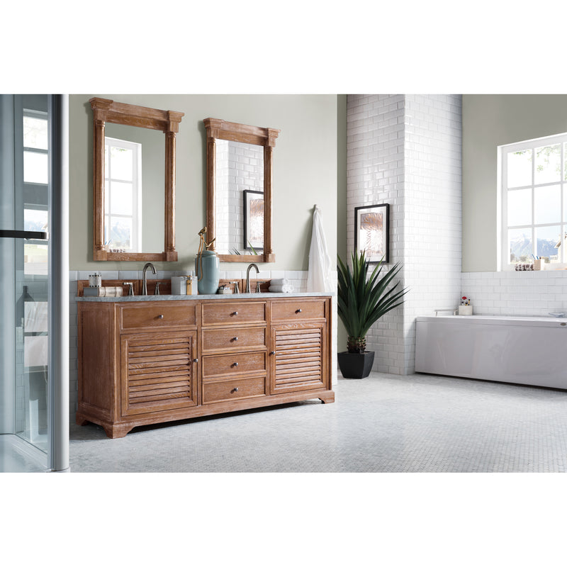 James Martin Savannah 72" Driftwood Double Vanity with 3 cm Carrara Marble Top 238-104-5711-3CAR