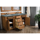 James Martin Bristol 60" Double Vanity Saddle Brown with 3 cm Cala Blue Quartz Top 157-V60D-SBR-3CBL