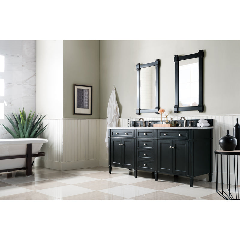 James Martin Brittany 72" Black Onyx Double Vanity with 3 cm Carrara Marble Top 650-V72-BKO-3CAR