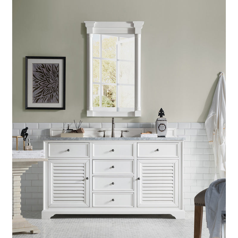 James Martin Savannah 60" Bright White Single Vanity with 3 cm Carrara Marble Top 238-104-V60S-BW-3CAR