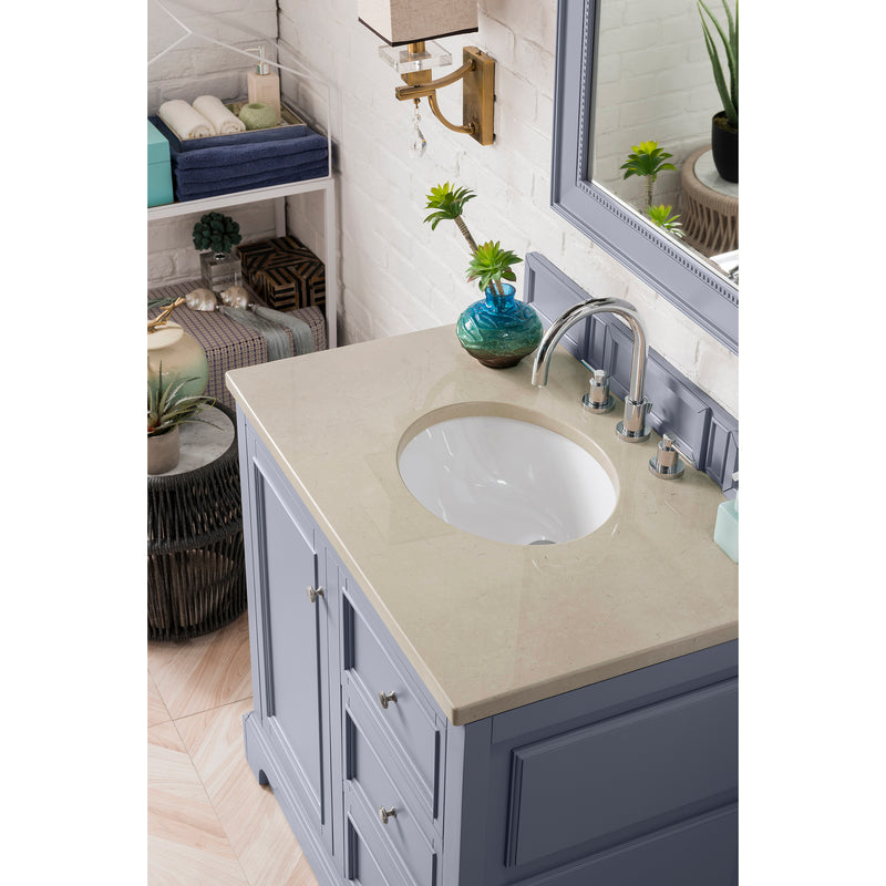 James Martin De Soto 36" Single Vanity Silver Gray with 3 cm Galala Beige Top 825-V36-SL-3OGLB