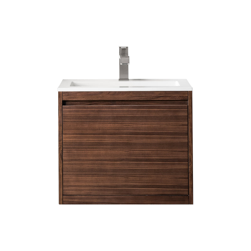 James Martin Milan 23.6" Single Vanity Cabinet Mid Century Walnut with Glossy White Composite Top 801V23.6WLTGW