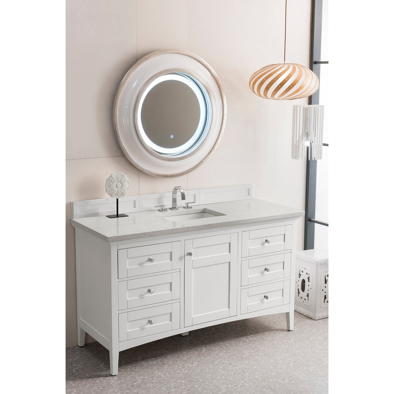 James Martin Palisades 60" Single Vanity Bright White with 3 cm Eternal Jasmine Pearl Quartz Top 527-V60S-BW-3EJP