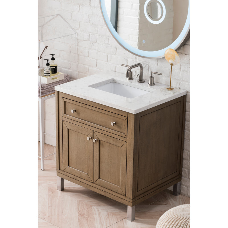 James Martin Chicago 30" Single Vanity Whitewashed Walnut with 3 cm Eternal Jasmine Pearl Quartz Top 305-V30-WWW-3EJP