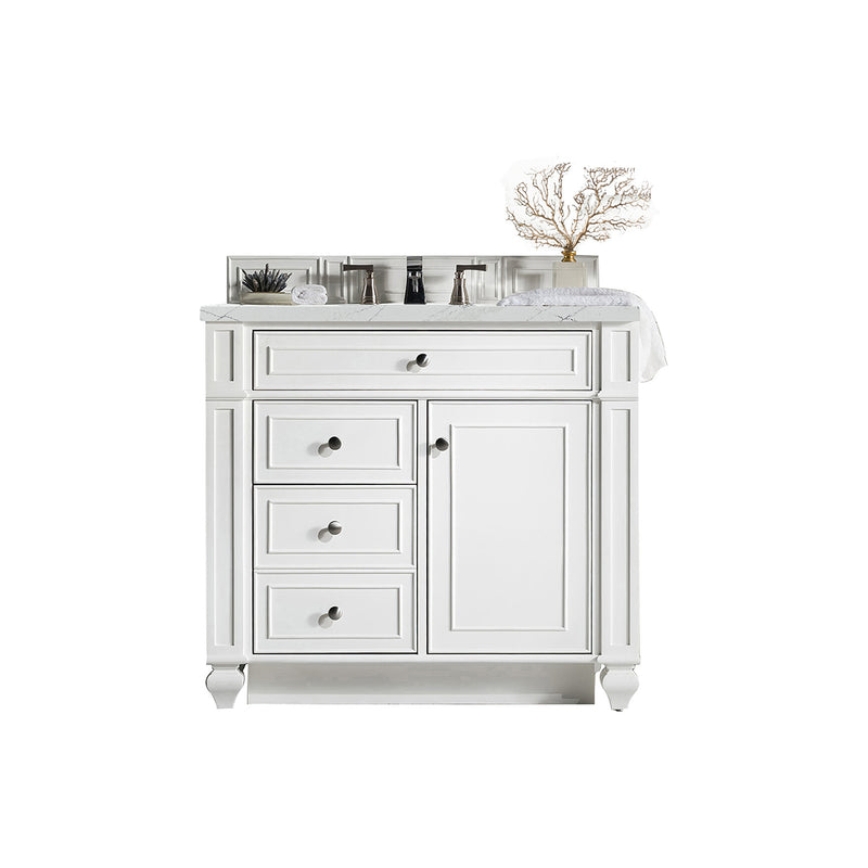 James Martin Bristol 36" Single Vanity Bright White with 3 cm Ethereal Noctis Quartz Top 157-V36-BW-3ENC