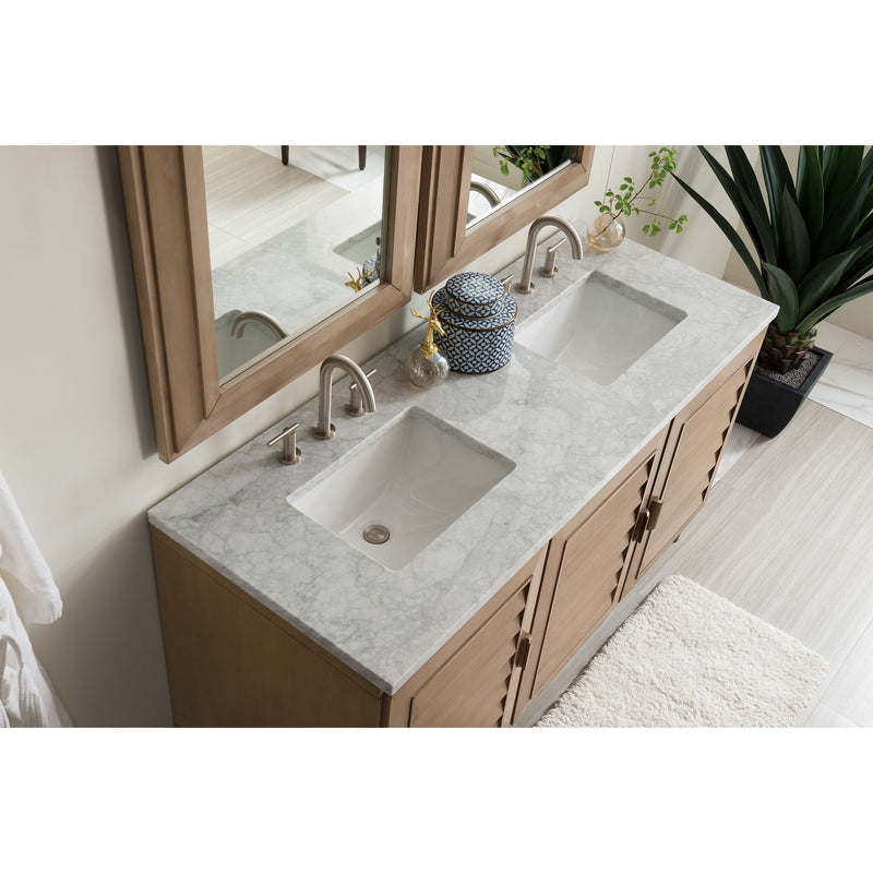 James Martin Portland 60" Double Vanity Whitewashed Walnut with 3 cm Carrara Marble Top 620-V60D-WW-3CAR