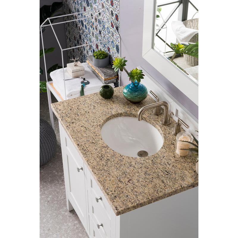 James Martin Palisades 36" Single Vanity Bright White with 3 cm Santa Cecilia Top 527-V36-BW-3ODSC