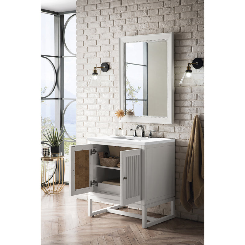 James Martin Athens 30" Single Vanity Cabinet Glossy White with 3 cm Classic White Quartz Top E645-V30-GW-3CLW