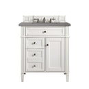 James Martin Brittany 30" Single Vanity Bright White with 3 cm Grey Expo Quartz Top 650-V30-BW-3GEX