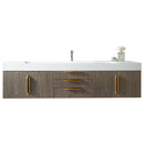 James Martin Mercer Island 72" Single Vanity Ash Gray Radiant Gold with Glossy White Composite Top 389-V72S-AGR-G-GW