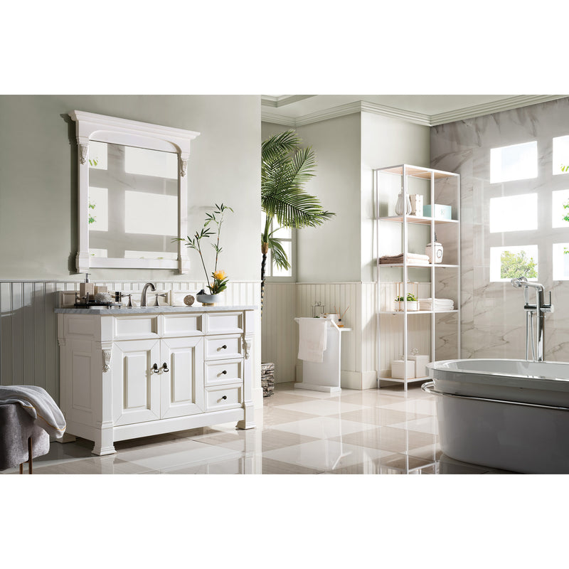 James Martin Brookfield 48" Bright White Single Vanity with 3 cm Carrara Marble Top 147-V48-BW-3CAR