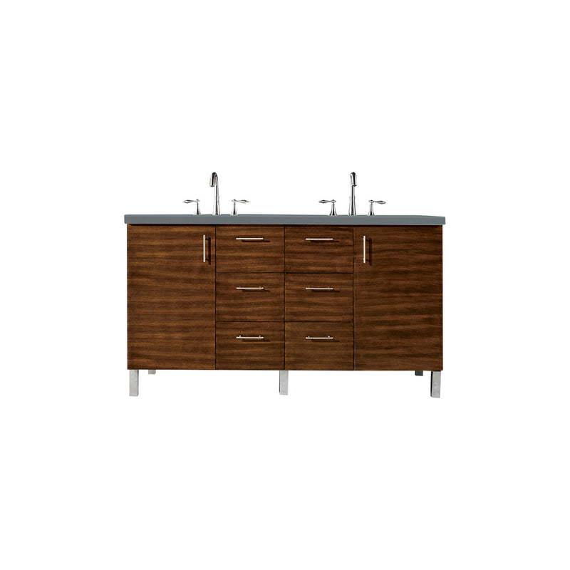 James Martin Metropolitan 60" Double Vanity American Walnut with 3 cm Cala Blue Quartz Top 850-V60D-AWT-3CBL