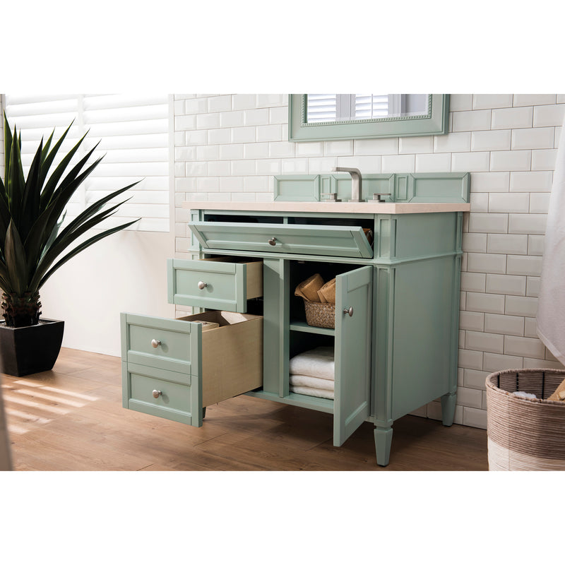 James Martin Brittany 36" Sage Green Single Vanity with 3 cm Eternal Marfil Quartz Top 650-V36-SGR-3EMR