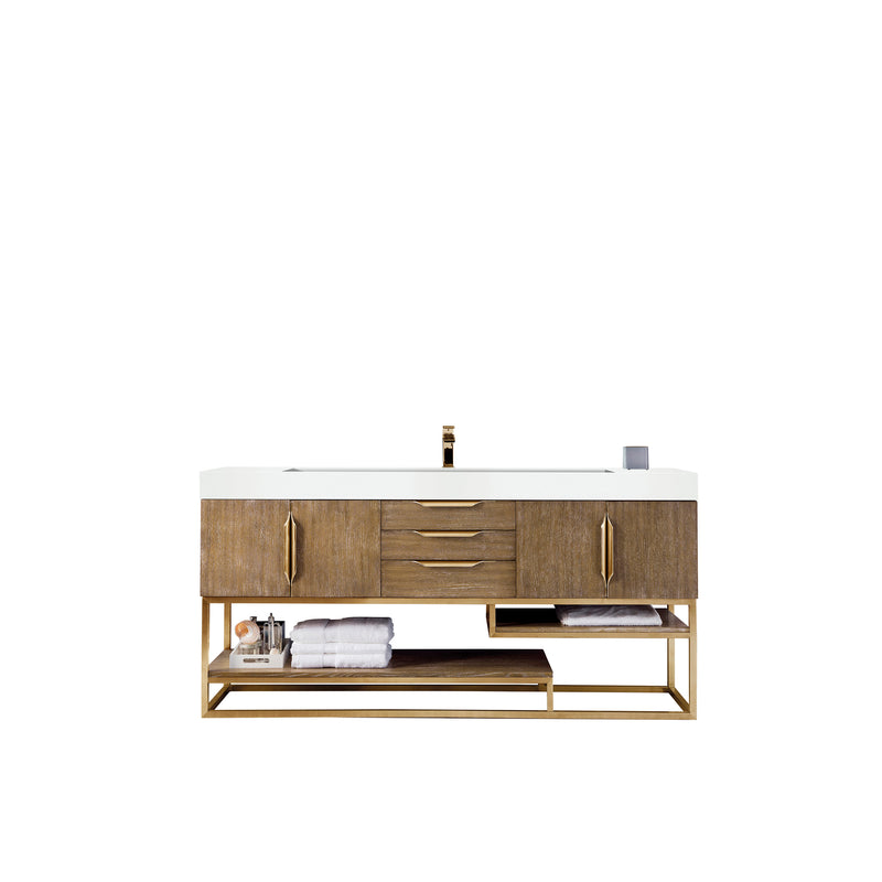 James Martin Columbia 72" Single Vanity Latte Oak Radiant Gold with Glossy White Composite Top 388-V72S-LTO-RG-GW