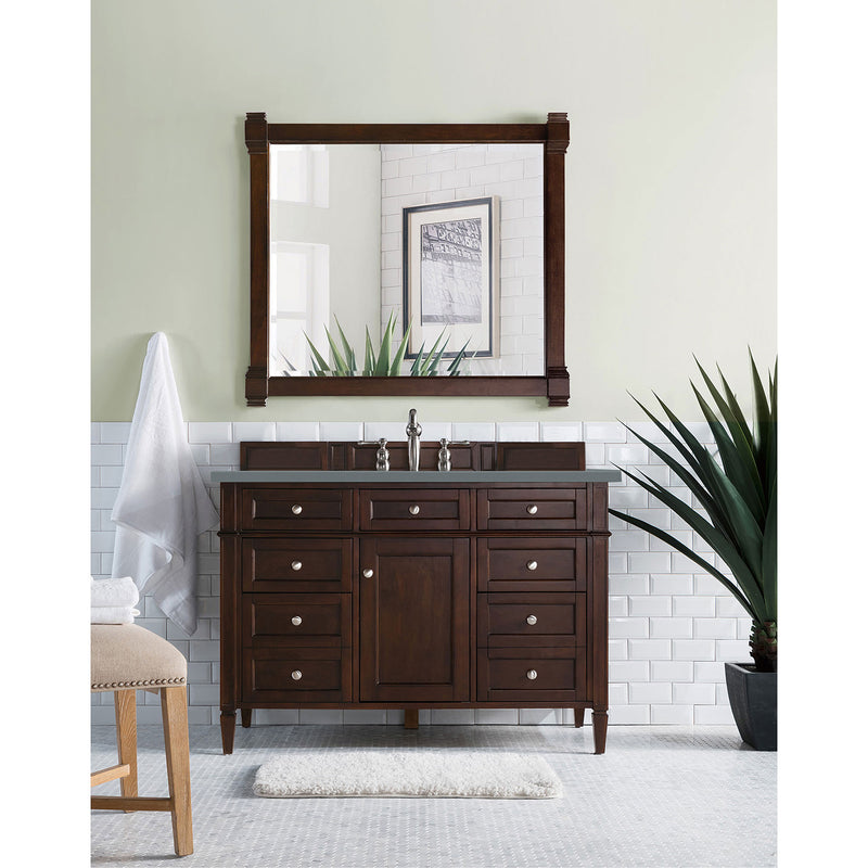 James Martin Brittany 48" Burnished Mahogany Single Vanity with 3 cm Cala Blue Quartz Top 650-V48-BNM-3CBL