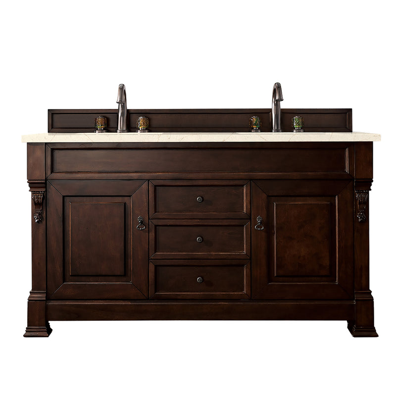 James Martin Brookfield 60" Burnished Mahogany Double Vanity with 3 cm Eternal Marfil Quartz Top 147-114-5661-3EMR