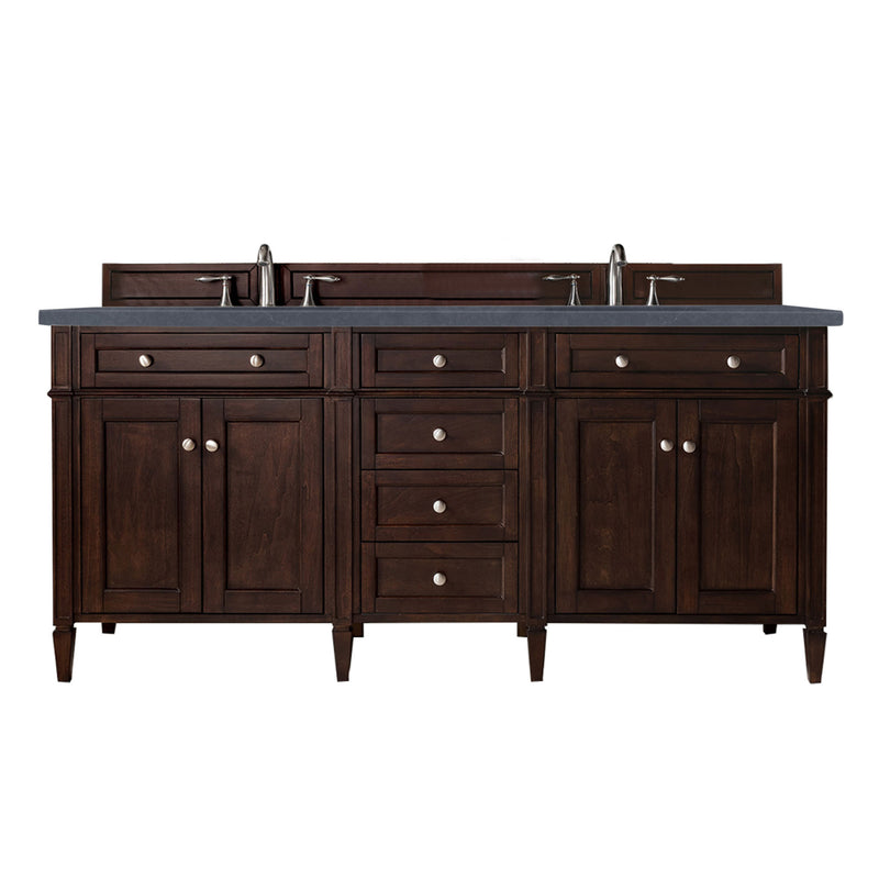 James Martin Brittany 72" Burnished Mahogany Double Vanity with 3 cm Charcoal Soapstone Quartz Top 650-V72-BNM-3CSP