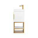 James Martin Columbia 16" Single Vanity Cabinet Glossy White Radiant Gold with White Glossy Resin Countertop 388-V16-GW-RGD-WG