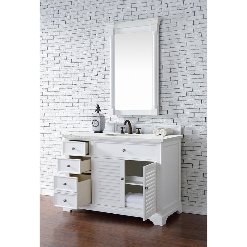 James Martin Savannah 48" Single Vanity Cabinet Bright White with 3 cm Ethereal Noctis Quartz Top 238-104-V48-BW-3ENC