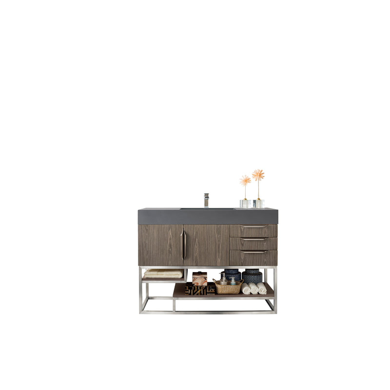 James Martin Columbia 48" Single Vanity Ash Gray with Dusk Grey Glossy Composite Top 388-V48-AGR-BN-DGG