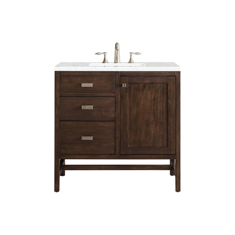 James Martin Addison 36" Single Vanity Cabinet Mid Century Acacia with 3 cm Eternal Jasmine Pearl Quartz Top E444-V36-MCA-3EJP