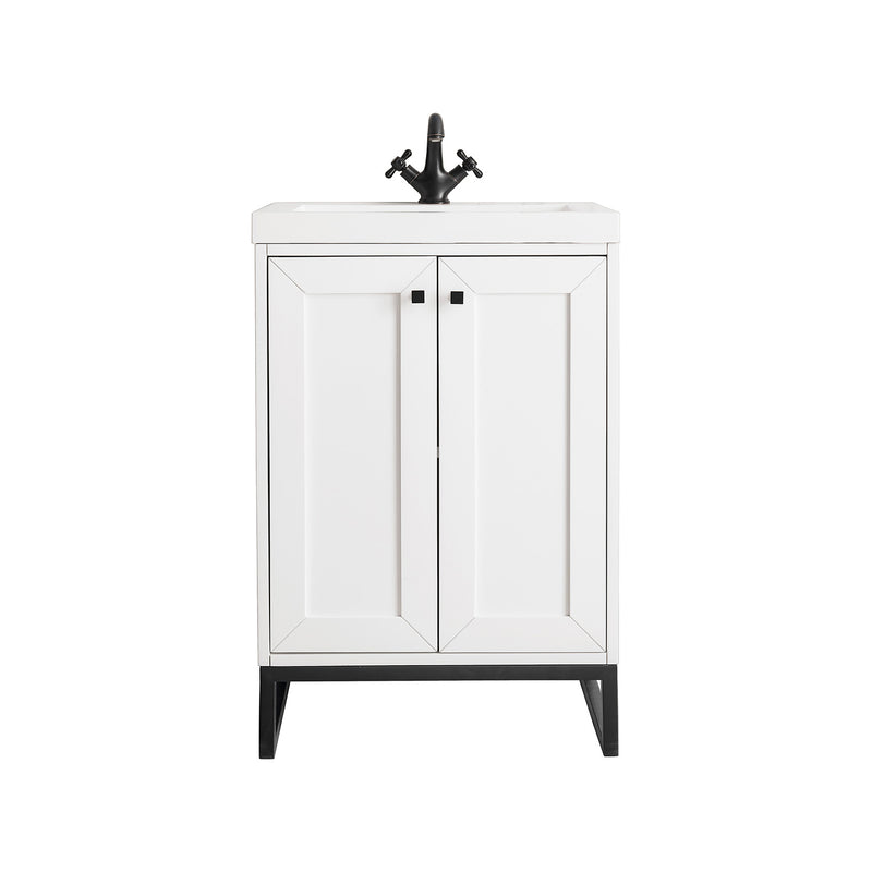 James Martin Chianti 24" Single Vanity Cabinet Glossy White Matte Black with White Glossy Composite Countertop E303V24GWMBKWG