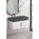 James Martin Mercer Island 36" Single Vanity Glossy White Radiant Gold with Dusk Gray Glossy Composite Top 389-V36-GW-G-DGG