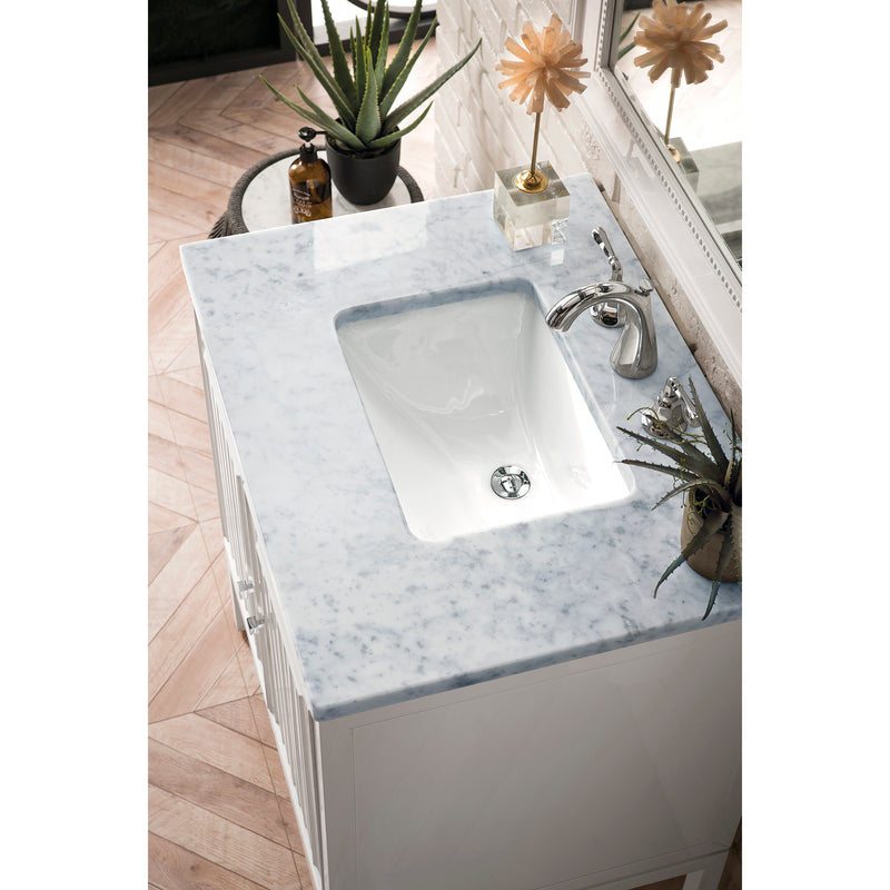 James Martin Athens 30" Single Vanity Cabinet Glossy White with 3 cm Carrara White Top E645-V30-GW-3CAR