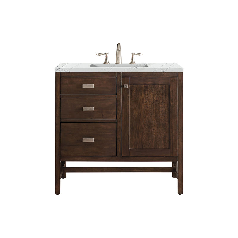 James Martin Addison 36" Single Vanity Cabinet Mid Century Acacia with 3 cm Ethereal Noctis Quartz Top E444-V36-MCA-3ENC