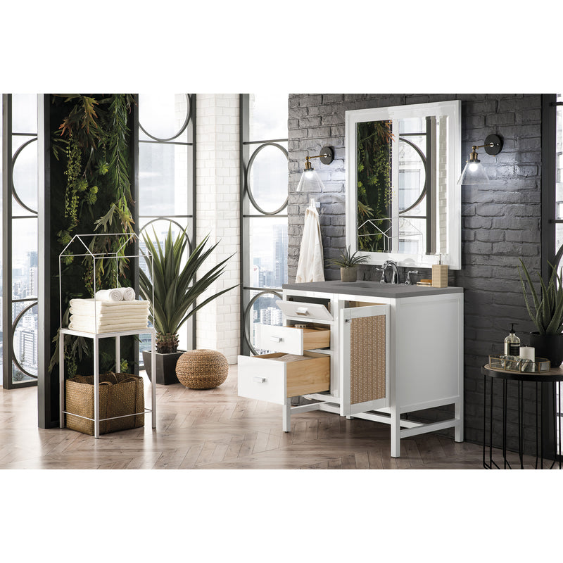 James Martin Addison 36" Single Vanity Cabinet Glossy White with 3 cm Gray Expo Quartz Top E444-V36-GW-3GEX