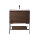 James Martin Milan 31.5" Single Vanity Cabinet Mid Century Walnut Brushed Nickel with Glossy White Composite Top 801V31.5WLTBNKGW