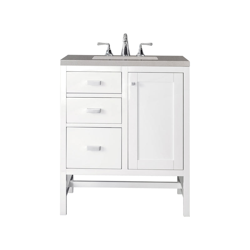 James Martin Addison 30" Single Vanity Cabinet Glossy White with 3 cm Grey Expo Quartz Top E444-V30-GW-3GEX