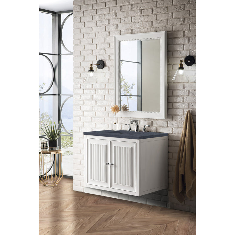 James Martin Athens 30" Single Vanity Cabinet Glossy White with 3 cm Charcoal Soapstone Quartz Top E645-V30-GW-3CSP