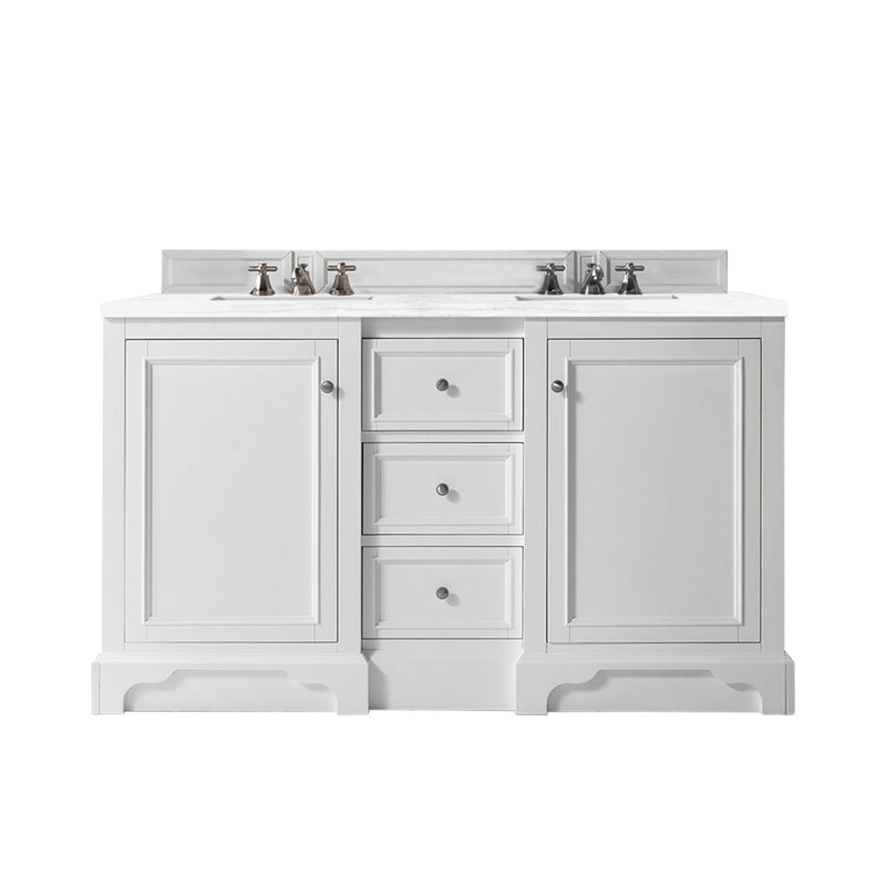 James Martin De Soto 60" Double Vanity Bright White with 3 cm Arctic Fall Solid Surface Top 825-V60D-BW-3AF