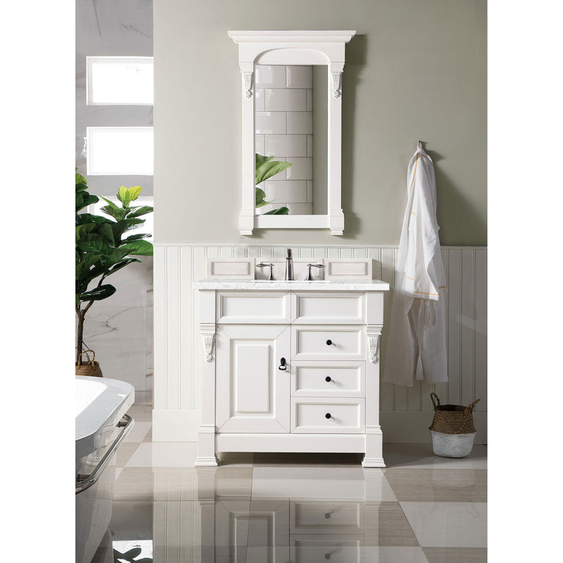 James Martin Brookfield 36" Bright White Single Vanity with 3 cm Eternal Jasmine Pearl Quartz Top 147-V36-BW-3EJP